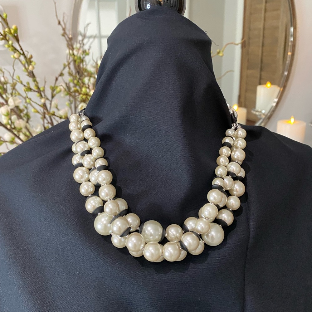 NWT. White House Black Market Three Strand Faux Large Pearl Necklace
